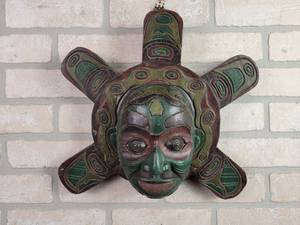 lot 37 image: Hand Carved South Pacific Wall Sculpture - LW Carved in the Back - Approx. 16 Diameter