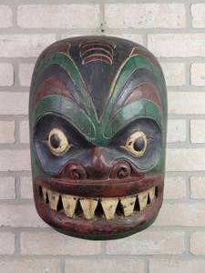 lot 42 image: Hand Carved South Pacific Mask - BH Carved in the Back - Approx. 15.5 x 12