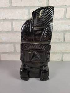lot 44 image: Gold Sheen Obsidian Statue - Approx. 11 x 4.5 x 3.5 - Artist Initials Carved on Back