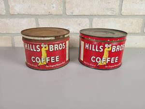 lot 80 image: (2) Vintage HILLS BROS 1# Coffee Cans