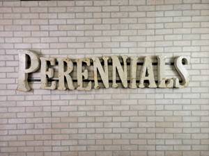 lot 13 image: Large Metal PERENNIALS Sign - Approx. 76 x 18 x 3 - NO SHIPPING