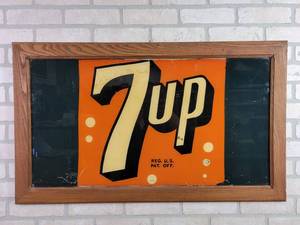 lot 12 image: Antique Reverse Painted Glass 7-UP Sign - From Mankato, MN - NO SHIPPING