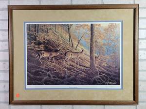 lot 117 image: Woodland Whispers by Edger W Brown - Signed, Numbered and Framed Print - #241 of 400 - NO SHIPPING