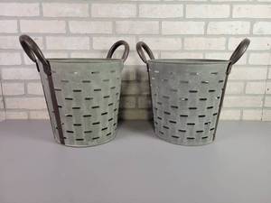 lot 127 image: (2) Large Galvanized Olive Buckets