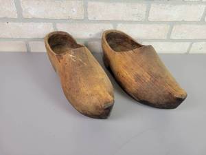 lot 132 image: Vintage Hand Carved Wood Shoes