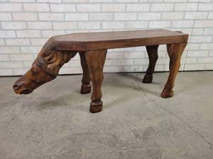 lot 11 image: Beautiful Mahogany Carved Horse Bench - NO SHIPPING