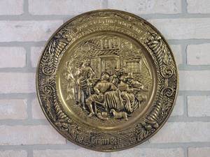 lot 155 image: Vintage Brass Embossed Grain Belt Beer Sign Been a long time a brewing - Approx. 14 Diameter