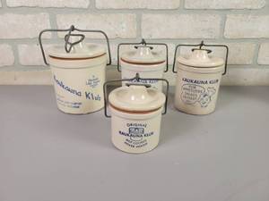 lot 156 image: Collection of Vintage KAUKAUNA KLUB Spreadable Cheese Crocks - Kaukauna Dairy Company, Wisconsin