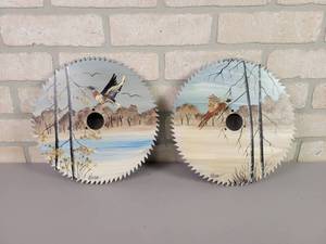 lot 165 image: (2) Original Hand Painted Saw Blades - Duck & Pheasant