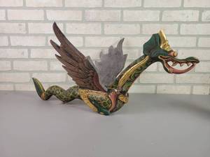 lot 6 image: Hand Carved Indonesian Wood Hanging Dragon - Approx. 28 Long
