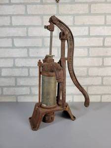 lot 393 image: Antique Brass  Cast Iron Water Pump - Peters Pump Co. Kewanee ILL - Approx. 20.5 Tall