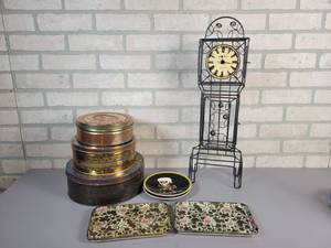 lot 418 image: Metal Wire Clock (22 Tall), Vintage Tins and More - NO SHIPPING