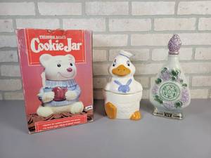 lot 420 image: (2) Cookie Jars and Jim Beam Decanter