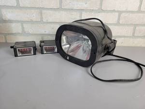 lot 439 image: (2) Red Mini Battery Operated Strobe Lights (Tested and Working) and 110V Strobe Light w Thunder Noises (Tested and Working)
