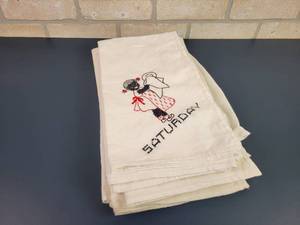lot 2200 image: Vintage 7-Day Embroidered Flour Sack Towels