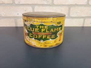 lot 2218 image: Antique 1# The Blue Flame Tin Coffee Can - St. Paul, MN Paper Label Can