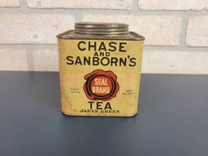 lot 2221 image: Antique 12# Chase & Sanborns Japanese Green Tea Paper Label Can