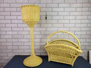 lot 2188 image: Antique Wicker Plantstand and Magazine Rack - NO SHIPPING