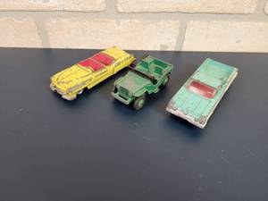 lot 2309 image: (3) Vintage DINKY Toy Cars - Cadillac El Dorado, Chevrolet El Camino and a JEEP