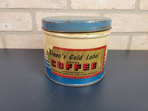 lot 2343 image: Antique 1# Greens Gold Label Coffee Can - Newfolden, MN