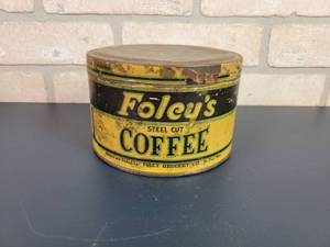 lot 2342 image: Antique 1# Foleys Steel Cut Coffee Can - St. Paul, MN