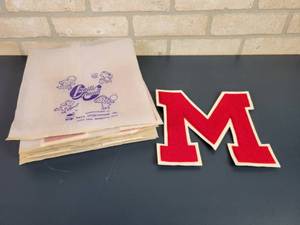 lot 2349 image: (6) New Old Stock M Varsity Letters - Chenille Award - Meca Sportswear Inc. Saint Paul, MN