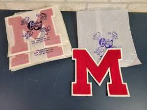 lot 2373 image: (6) New Old Stock M Varsity Letters - Chenille Award - Meca Sportswear Inc. Saint Paul, MN
