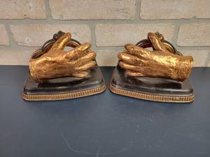 lot 2406 image: RARE Bron Shoe Co. Bronzed GLOVE Bookends