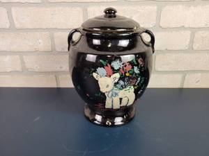 lot 2409 image: Vintage Black Ceramic Jar - Only Mark is Made in USA