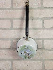 lot 2431 image: Vintage Enamel Ladle w Painting by T. Regan 1977