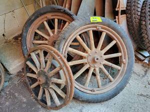 lot 36 image: (3) FORD Model T Wood Spoke Wheels