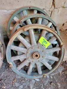 lot 37 image: (3) DODGE Wood Spoke Wheels