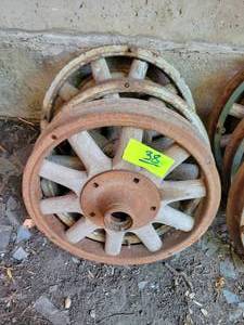 lot 38 image: (3) DODGE Wood Spoke Wheels