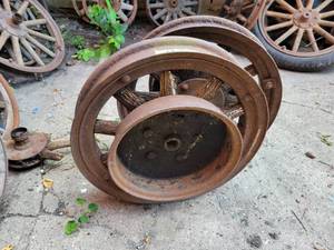 lot 43 image: (2) Antique Wood Spoke Wheels