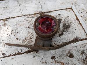 lot 259 image: Antique Car Taillight with License Plate Bracket and Glass Lens