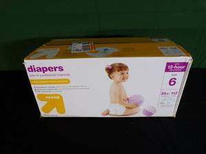 lot 49 image: Brand New Diapers Pack - up & up Size 6 - 112 Count ((MSRP $27.49))