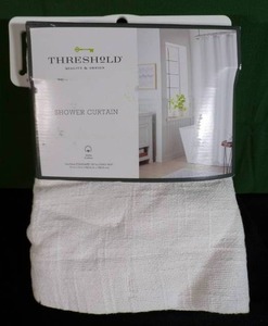 lot 107 image: New  Woven Shower Curtain White - Threshold - (White Textured)