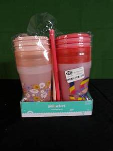 lot 145 image: Open Package - Full set 18pc Plastic Kids Drinkware Set - Pillowfort