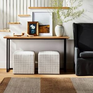 lot 121 image: New  Lynwood Square Upholstered Cube - Threshold designed with Studio McGee  -  Windowpane Plaid
