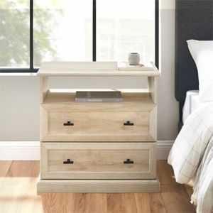 lot 20 image: New  Clyde Classic 2-Drawer Bedroom Nightstand in White Oak - MSRP $399.99