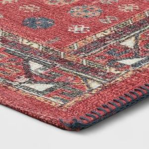 lot 74 image: Brand New Vintage Persian Medallion Kitchen Rug Red - Threshold ((MSRP $18)) 34 X 20