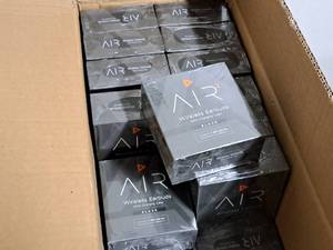 lot 221 image: Lot of (10) ADX Labs Air2 Black Bluetooth Wireless Earbuds (New in Box)