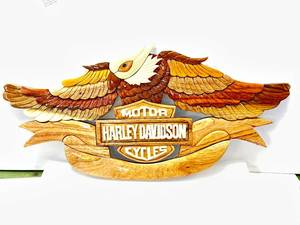lot 28 image: Custom Made Mahogany Harley Davidson Wood Sign 19 Inch