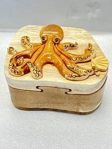 lot 42 image: Custom Made Octopus Wood Locking Box