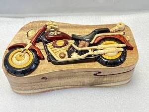 lot 43 image: Custom Made Wood Motorcycle Wood Locking Box
