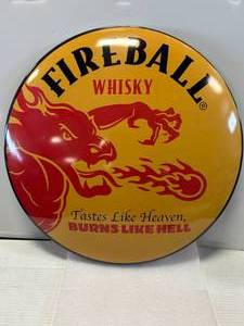 lot 66 image: Fireball Whisky 16 Inch Metal Oval Sign