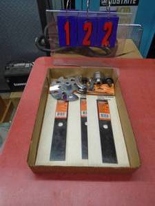 Flat of edger blades & tools. As shown.