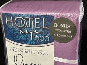 lot 11 image: Hotel Life Queen Purple Sheet Set - 2 Extra Pillowcases