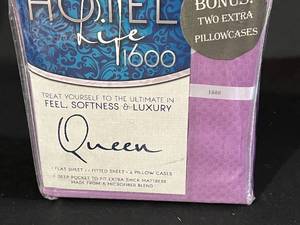 lot 20 image: Hotel Life Queen 1600 Series Purple Sheet Set - 2 Extra Pillowcases