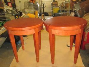 2 colonial cherry round end tables ...